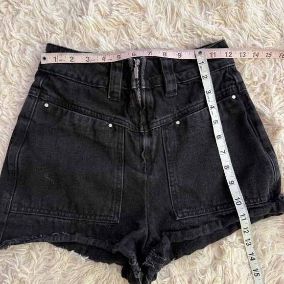 Ba&sh David black shorts open zip patch pockets denim cotton raw hem high rise 0 - Picture 8 of 13